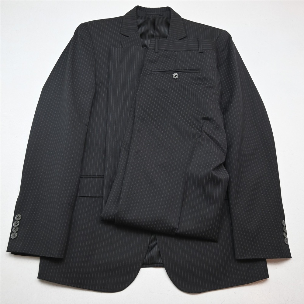 Bertolini 38R 32x34 Gray Striped Super 140s Mens Jacket Pants Suit